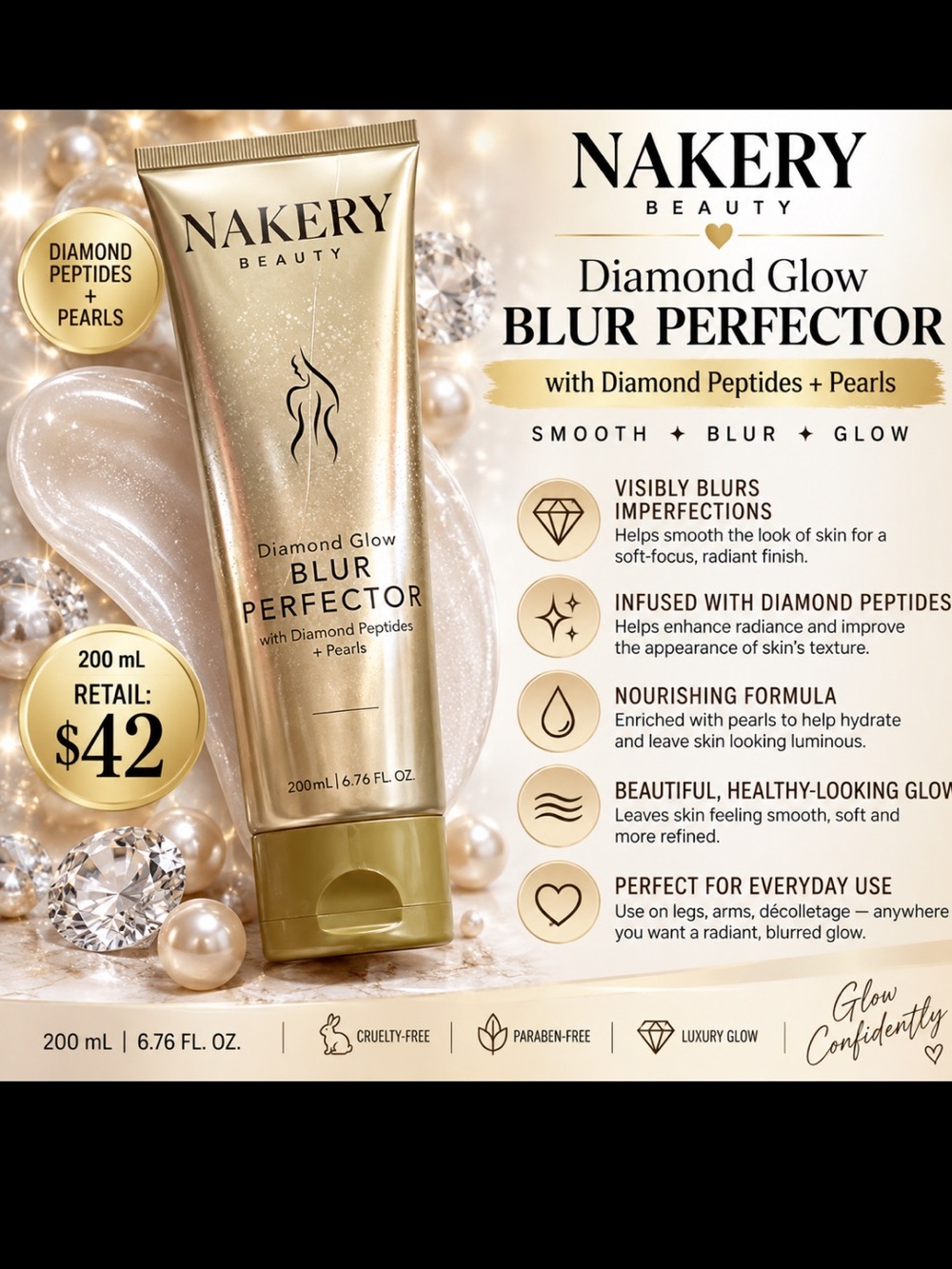Nakery Beauty Diamond Glow Blur Perfector – 200 mL – NEW